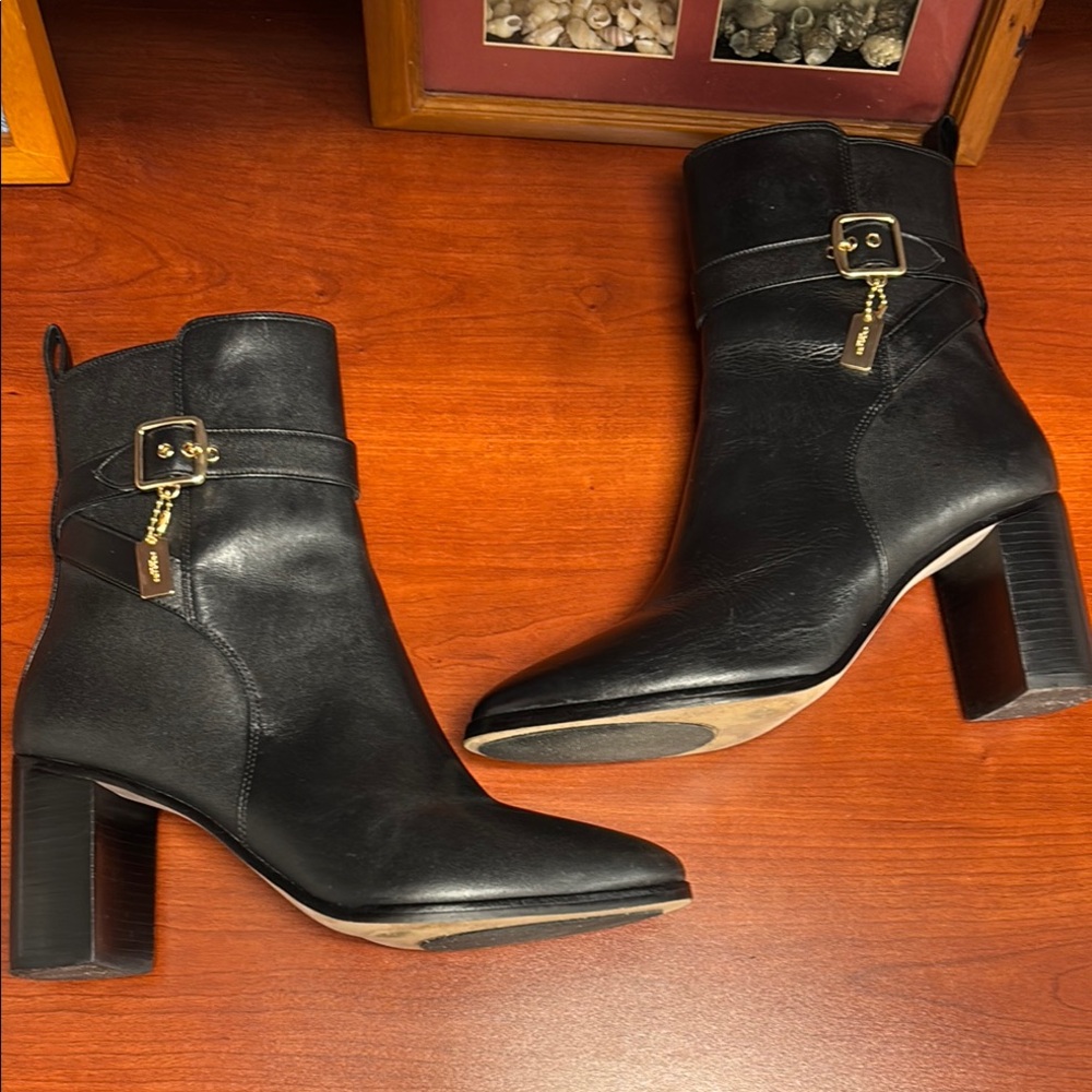 Coach Black Heeled Boots with Gold Hardware - Picture 3 of 13